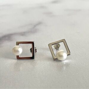 Elegant Genuine Pearl Sterling Silver Stud Earrings